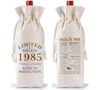 40th Birthday Gifts for Women Men - Vintage 1985 Wine Bottle Gift Bag with Drawstring, Funny Burlap Wine Bottles Bag for Mom Dad 40 Years Anniversary Present