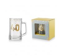 40th Birthday Glass Tankard by Hox - 1 Pint Beer Glass with Gold Number 40 Design, Gift-Boxed Celebration Tankard for Him