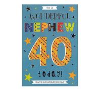 40th Birthday Greeting Card - to a Wonderful Nephew - 40 Today - Have an Amazing Day - Colourful Typography Design - Foil Finish