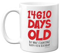 40th Birthday Mug Gift for Men Women Him Her - 14610 Days Old - Funny Adult Forty Fortieth Happy Birthday Present for Brother Dad Mum Uncle Auntie Friend, 11oz Ceramic Dishwasher Safe Coffee Mugs