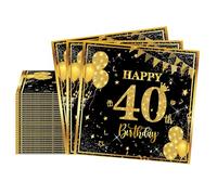 40th Birthday Napkins 20 Packs Black Gold Napkin 40th Birthday Serviettes Black,40th Birthday Napkins for Women Men,40th Napkins,Birthday Party Tissue for Her Him,40th Birthday Table Decorations