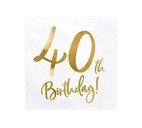 40th Birthday Napkins 33 x 33 cm 3-Ply Pack of 20 Paper Napkins Served for Birthday and Party White Gold Printed