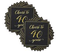 40th Birthday Napkins, Birthday Decorations, 20 Black Serviettes for 40th Celebration, Anniversary, Graduation, Retirement and Party Decor, Cocktail and Dinner Serviettes