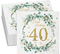 40th Birthday Paper Napkins - 40 Pcs Disposable Green Paper Party Decorations, Happy 40th Birthday Table Decor for Men Women, 16.5“ x 16.5” Large Luncheon Napkins for Anniversary