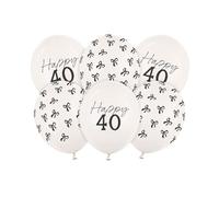 40th Birthday Party Balloons - Pack of 6 | Gold Number 40 Balloons with Bow | Happy 40th Birthday Decorations