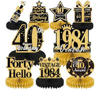40th Birthday Party Decorations Men - 9 Pcs Vintage 40th Birthday Honeycomb Centerpieces Table Decorations for Men Women Black and Gold Back in 1985 Forty Year Old Birthday Party Table Decor Supplies