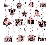 40th Birthday Party Hanging Swirls Streamers,40PCS Rose Pink Shiny Foil Swirls Celebration Hanging Swirls Decorations,40th Birthday Decorations for 40th Birthday Anniversary Party Decorations Supplies