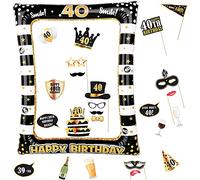 40th Birthday Party Inflatable Frame and Photo Booth Props for Her Him Forty Birthday Gold Black Decorations Family Fun Holiday Party Supplies