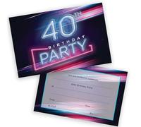 40th Birthday Party Invitations Men Women - Disco Neon Lights 20 Pack - Adults Birthday Invitations for Friends Family A6 Bday Party Invites Invitation Cards with Folding Envelopes