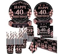 40th Birthday Party Supplies, 40th Birthday Party Disposable Tableware Set Party Plates 9" 7" Paper Plates Napkins Cups Straws Tablecloth for 40th Birthday Party Decoration Serves 16 Guests