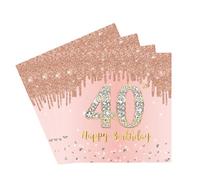 40th Birthday Party Tissue 20pcs Rose Gold 40th Napkins Serviettes,Happy 40th Birthday Paper Serviettes Napkins for Ladies Women 40th Birthday Table Decorations, 40th Table Napkins for Her