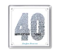 40th Birthday Personalised Word Art Drinks Coaster Gift - Add Any Name & Message - 40 Forty Ideal Birthday Present Ideas for Him or Her (Qty 1)