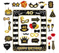 40th Birthday Photo Booth Props - 31 Pieces 40th Birthday Party Black Gold Photo Booth Props Inflatable Selfie Frame Photo Booth Frame 40th Birthday Party Photo Props for Women Men 40th Birthday Party