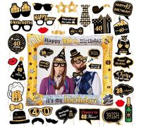 40th Birthday Photo Booth Props - Happy 40th Birthday Party Decorations Black Gold Inflatable Selfie Frame, 40 and Fabulous Funny Party Photobooth Accessories for Women Men