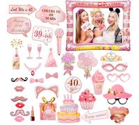 40th Birthday Photo Booth Props, Rose Gold Birthday Decorations for Women, Giant Inflatable Selfie Frame, 33PCS Birthday Party Photo Props for 40th Birthday Party Decorations and Gifts