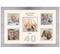 40th Birthday Photo Frame 4"x4" x4 and 5"x5" Photo 967D (Brushed Silver Finish Frame Cream Mount Grey Inside)