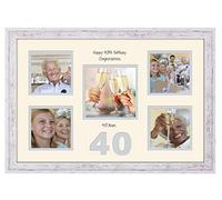 40th Birthday Photo Frame 4"x4" x4 and 5"x5" Photo 967D (Shabby Chic Finish Frame Cream Mount Grey Inside)