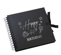 40th Birthday Present Black Scrapbook, Guest Book, Photo album silver Script