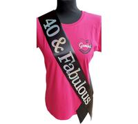 40th Birthday Sash - 40 & Fabulous Birthday Sash - Beautiful Quality Black Ribbon and Holographic Silver Font