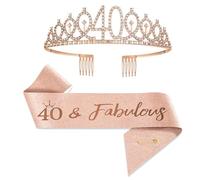 40th Birthday Sash and Crystal Tiara Set for Women - Elegant Birthday Crown with Sparkling Sash(Rose )