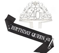 40th Birthday Sash and Tiara for Woman, Birthday Sash Crown 40 Birthday Queen Sash for Woman, 40th Birthday Gifts for Happy 40th Birthday Party Favor Supplies
