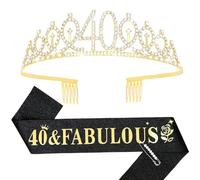 40th Birthday Sash and Tiara for Women, 40th Birthday Decorations for Women, 40 & Fabulous Sash and Crown Set, 40th Birthday Gifts for Women, Happy 40 Birthday Party Supplies