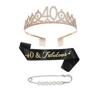 40th Birthday Sash - Golden 40st Birthday Sash And Tiara Pearl Pins 40th Birthday Sashes for Women 40th Birthday Tiara 40st Birthday Sashes Gifts for Her Girls 40st Birthday Decorations for Her Tiara