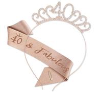40th Birthday Sashand Gold Crystal Tiaras Crown Set Glamorous 40th Party Decorations for Women Sparkling Birthday Crown Adjustable Sash 40th Gifts (Rose gold)