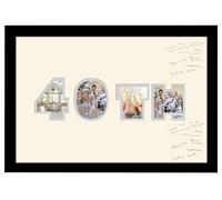 40th Birthday Signing Photo Frame Double Mount Guest Book Quality Gift 872D (Black Finish Frame Cream Mount Grey Inside)