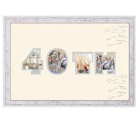 40th Birthday Signing Photo Frame Double Mount Guest Book Quality Gift 872D (Shabby Chic Frame Cream Mount Grey Inside)