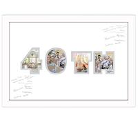 40th Birthday Signing Photo Frame Double Mount Guest Book Quality Gift 872D (White Frame White Mount Grey Inside)