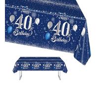 40th Birthday Table Cloth, 137x274cm Tablecloths Blue and Sliver 40th Birthday Party Table Decor, Plastic Waterproof Rectangular Table Cover for Men Women, Birthday Gifts Party Table Decoration