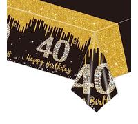 40th Birthday Table Cloth Black Gold,137*274cm Black Gold 40th Birthday Party Table Decoration Plastic Waterproof Rectangular Table Cover for Men Women Him Her Birthday Gifts Party Table Decoration