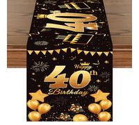 40th Birthday Table Runner Black Gold Happy 40th Birthday Table Runner for 40 Years Old Men Women Celebration 40th Birthday Anniversary Party Non-Slip Dining Table Linen Cloth Decorations, 180x35cm