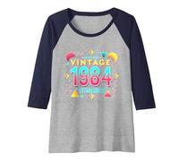 40th Birthday Vintage 1984 Established Retro Gift Raglan Baseball Tee, Women, Navy Blue/Athletic Heather, Large