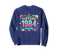 40th Birthday Vintage 1984 Established Retro Gift Sweatshirt, Adult Unisex, Navy, XXL