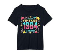 40th Birthday Vintage 1984 Established Retro Gift T-Shirt, Women's Plus, Black, 1X
