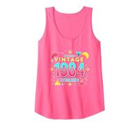 40th Birthday Vintage 1984 Established Retro Gift Tank Top, Women, Neon Pink, Large