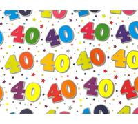 40th Birthday Wrapping Paper, 2 Sheets and 1 Matching Tag (White)