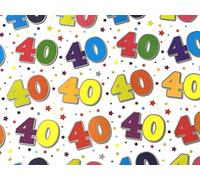 40th Birthday Wrapping Paper, 2 Sheets and 1 Matching Tag (White)