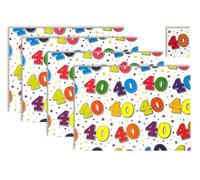 40th Birthday Wrapping Paper, 4 Sheets + 1 Matching Gift Tag For Male and Female Giftwrap - Bundled by GetInStyle Shop