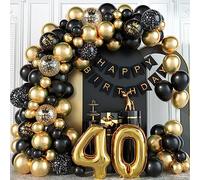 40th Black Gold Birthday Decorations for Men Black and Gold Balloons Arch Kit with Number Foil Confetti Balloons Happy Birthday Bunting Banner Wedding Anniversary Party Decor for 40 Years Old Women