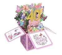 40th Butterfly Birthday Pop Up Card, Funny Butterfly Floral Bloom 3D Birthday Card with Envelope for Wife Mom Daughter Sisters Female Friends