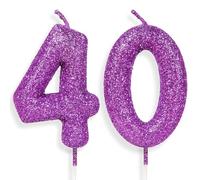 40th Glitter Birthday Candles, Purple Pink Birthday Number Candle for Cake Topper Decorations for Girls Birthday Party Wedding Anniversary Celebration Supplies