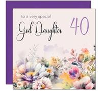 40th God Daughter Birthday Card - Purple Floral God-Daughter's Birthday Card for 40 Year old forty, fortieth