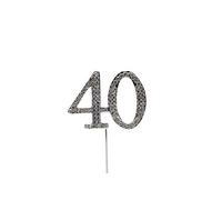 40th Happy Birthday Weddings Engagement Anniversary Number Cake Topper Decoration Rhinestone Diamante Silver Colour