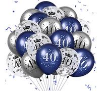 40th Latex Birthday Balloons, 40Pcs Navy Blue Silver Happy 40th Birthday Balloons, Blue Silver 40th Birthday Party Decorations Balloons for Men Women 40th Birthday, Anniversary Decorations