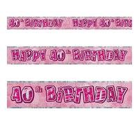 40th Pink Happy Birthday Banner Glitz for Wedding Anniversary Party Decorations Unisex Party Supply