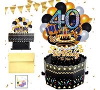 40th Pop Up Birthday Card, Black Gold Greeting Card, 40th Birthday 3D Popup Cards Greeting Card with Envelope, 40th Birthday Card for Wife Husband Mother Father Women Men Sister Friends Gift