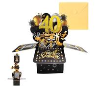 40th Pop Up Birthday Cards for Women Greeting Birthday 3D Pop Up Black Gold Greeting Card with Note and Envelope for Mom Aunt Wife (40th)